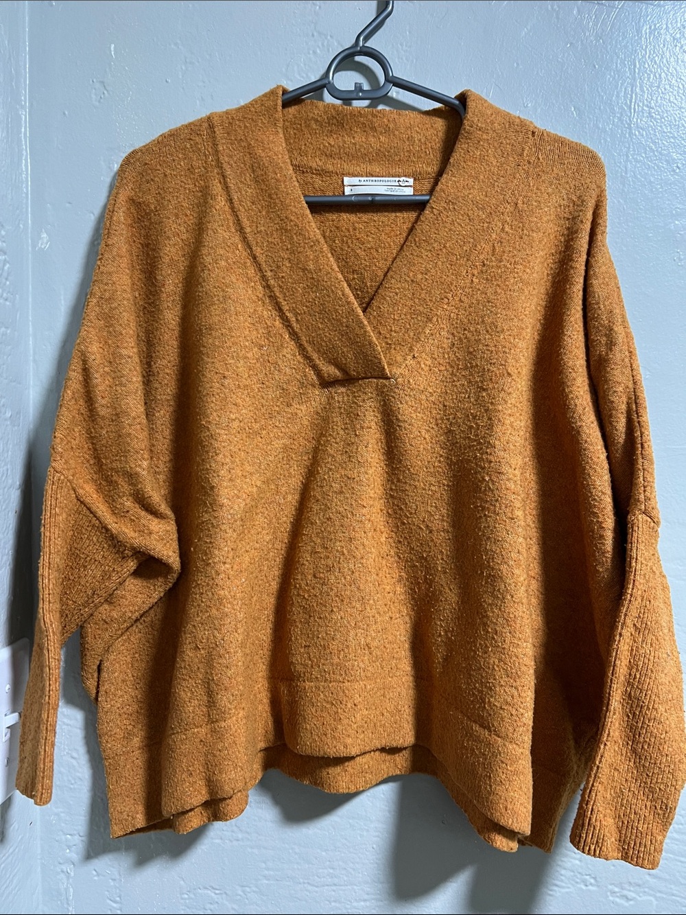by Anthropologie Cross V-Neck Sweater Dolman Sleeve Orange Women’s boxy Cozy - Picture 3 of 5